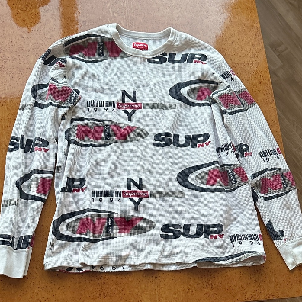Supreme NY Logo Long Sleeve Shirt - White, Red, Black